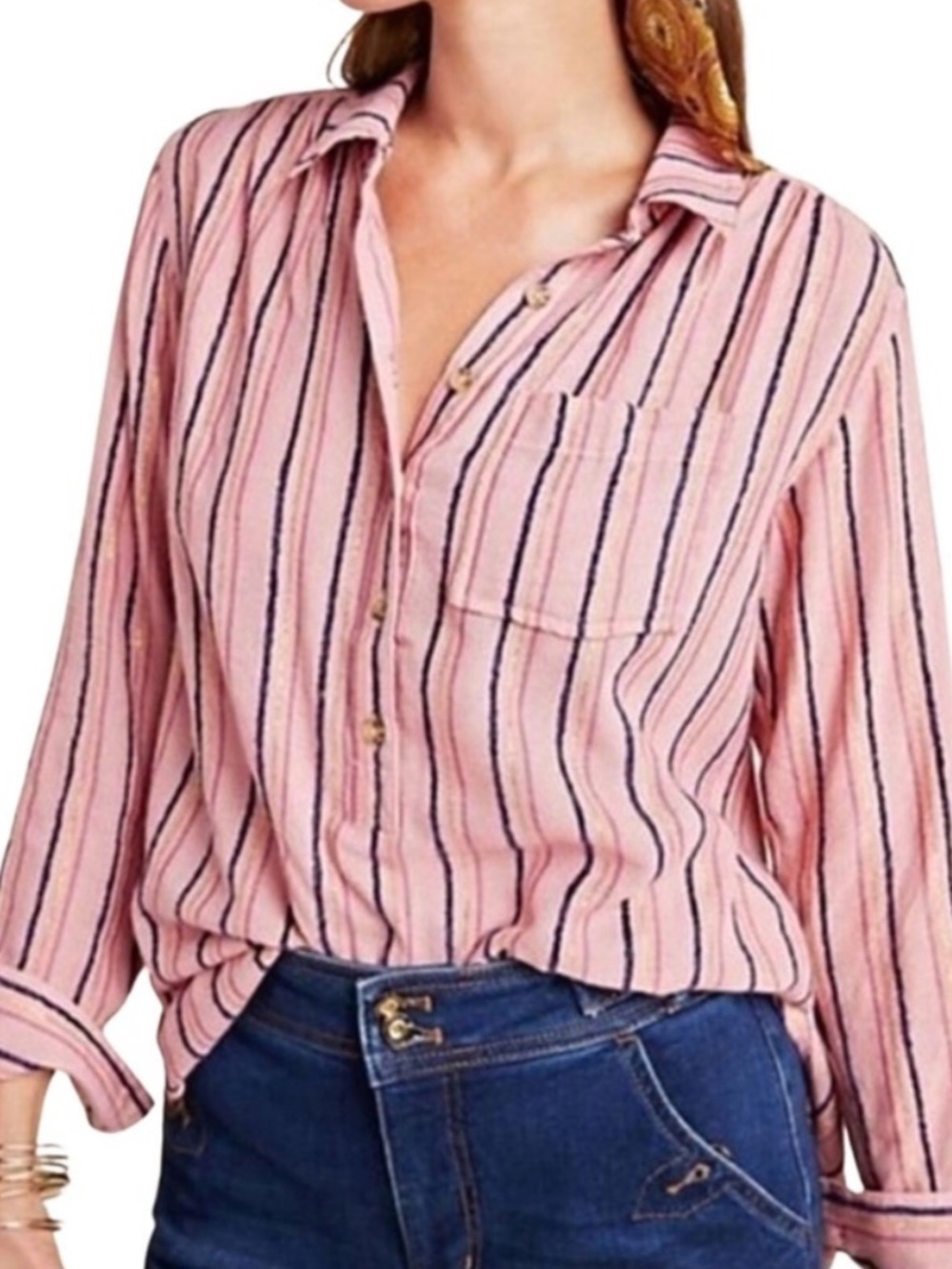 Anthropologie Isadora Button-Back Tunic Peach Shimmer
